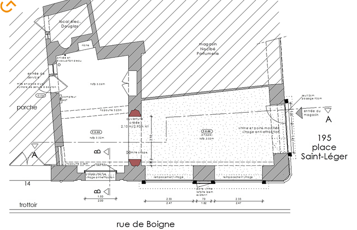 Plan Travaux d'un commerce Rue de Boigne à Chambéry